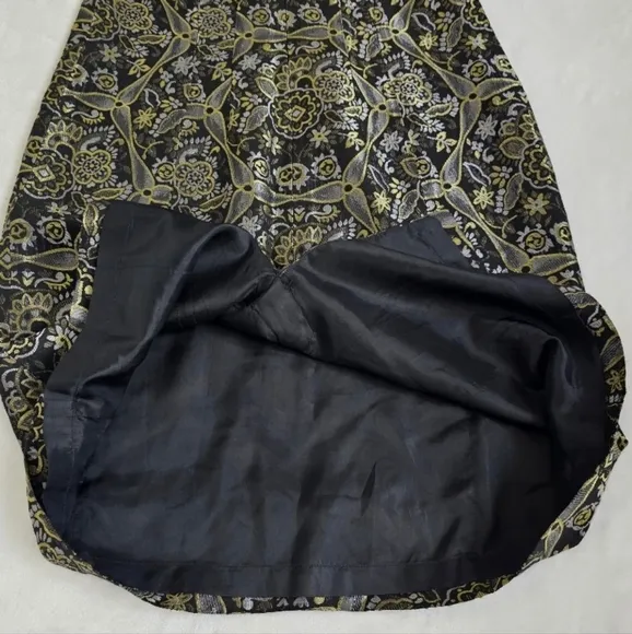 Ecetera Black Metallic Multi Jacquard Print 60's Style Babydoll Bow Fitted Dress