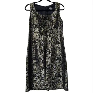 Ecetera Black Metallic Multi Jacquard Print 60's Style Babydoll Bow Fitted Dress