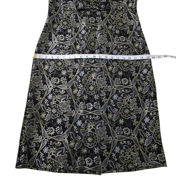 Ecetera Black Metallic Multi Jacquard Print 60's Style Babydoll Bow Fitted Dress