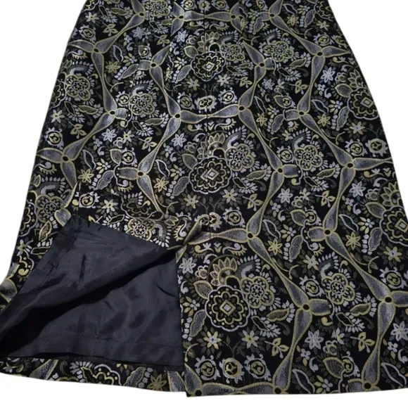 Ecetera Black Metallic Multi Jacquard Print 60's Style Babydoll Bow Fitted Dress