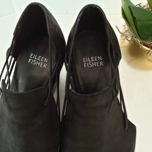 Eileen Fisher black nubuck leather sandals