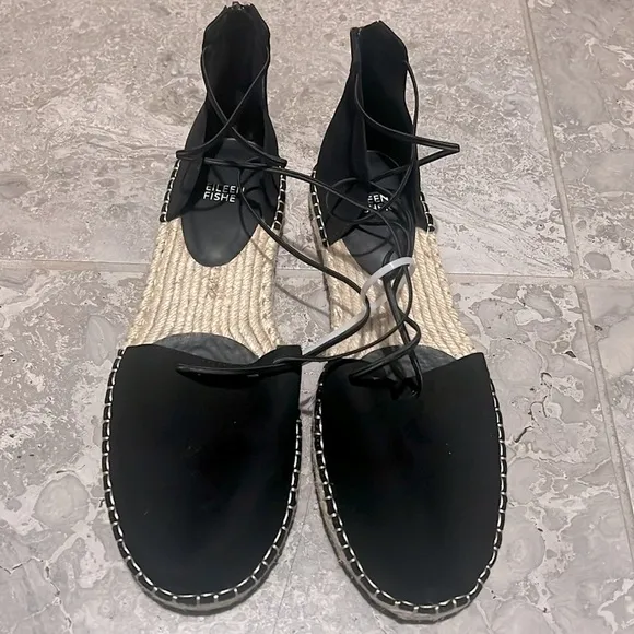 Eileen Fisher Lace-Up Espadrille Black Sandals, Size 11 EXCELLENT! $160