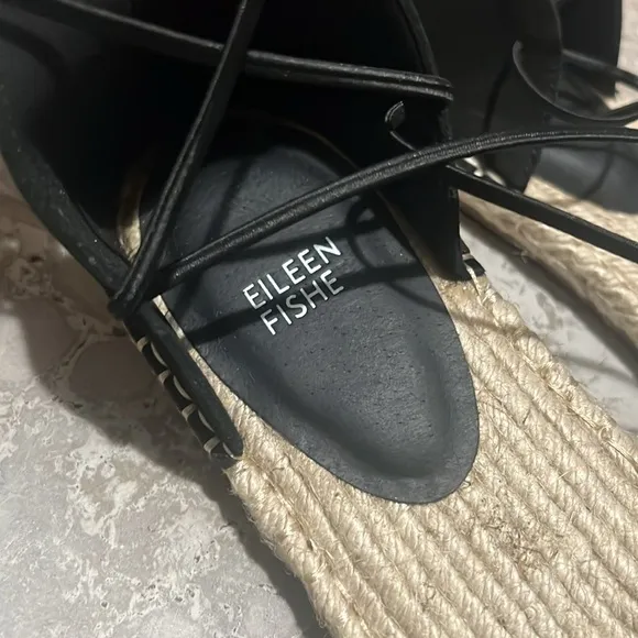 Eileen Fisher Lace-Up Espadrille Black Sandals, Size 11 EXCELLENT! $160