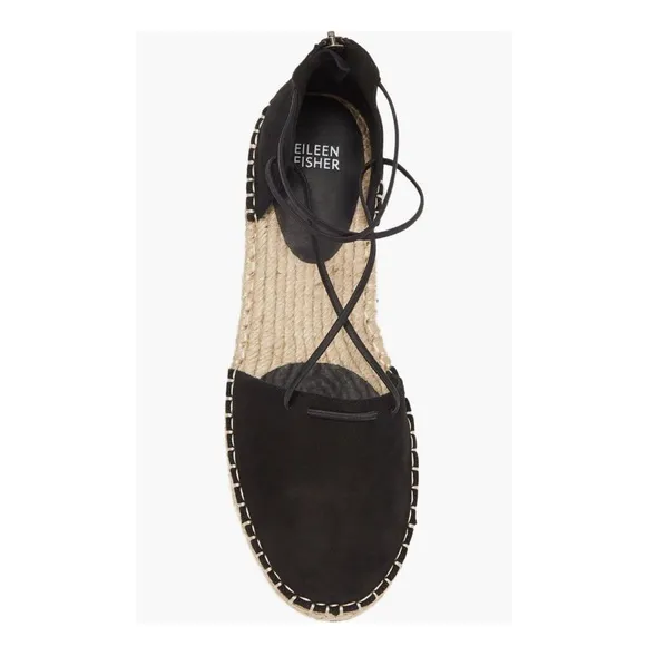 Eileen Fisher Lace-Up Espadrille Black Sandals, Size 11 EXCELLENT! $160