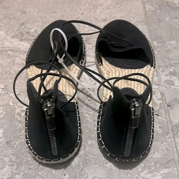 Eileen Fisher Lace-Up Espadrille Black Sandals, Size 11 EXCELLENT! $160