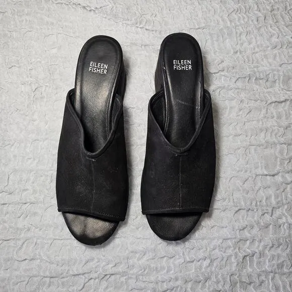 Eileen Fisher Sandals Womens 10 Fala Black Slip On Open Toe Minimalist Leather