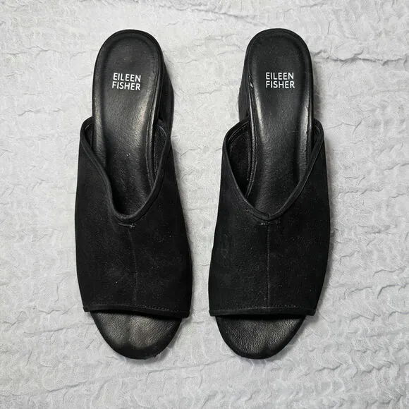 Eileen Fisher Sandals Womens 10 Fala Black Slip On Open Toe Minimalist Leather
