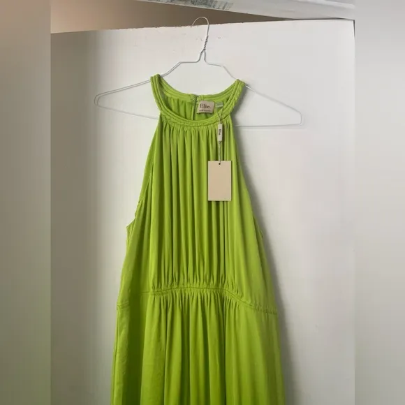 Elie Tahari 🔥 Halter Dress Tiered Maxi  Lime Green Pockets NWT