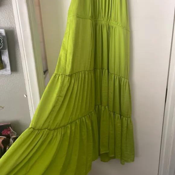 Elie Tahari 🔥 Halter Dress Tiered Maxi  Lime Green Pockets NWT