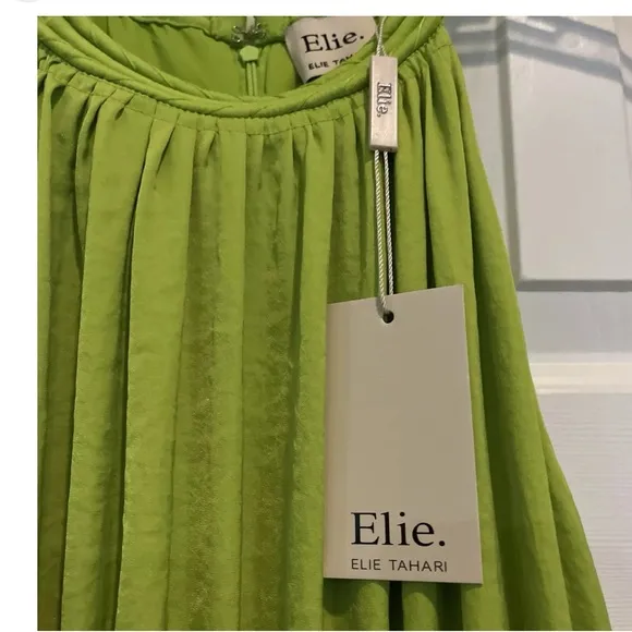 Elie Tahari 🔥 Halter Dress Tiered Maxi  Lime Green Pockets NWT