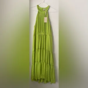 Elie Tahari 🔥 Halter Dress Tiered Maxi  Lime Green Pockets NWT