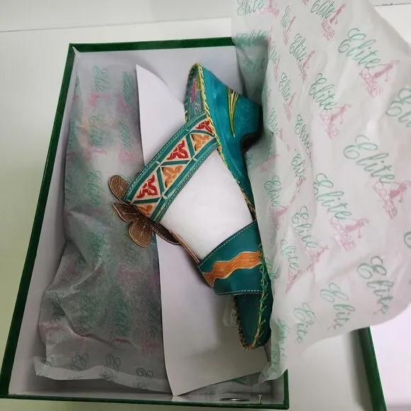 Elite By Corkys NIB Pacific Turquoise Leather Slip On Mules Sandals Size 11