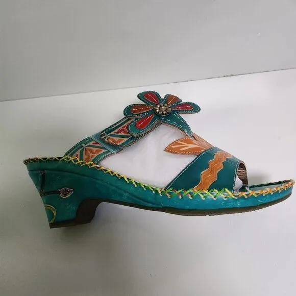 Elite By Corkys NIB Pacific Turquoise Leather Slip On Mules Sandals Size 11