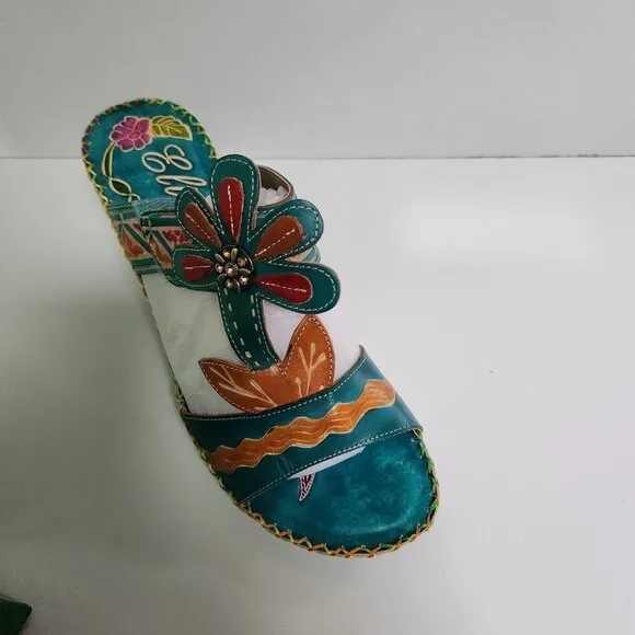 Elite By Corkys NIB Pacific Turquoise Leather Slip On Mules Sandals Size 11