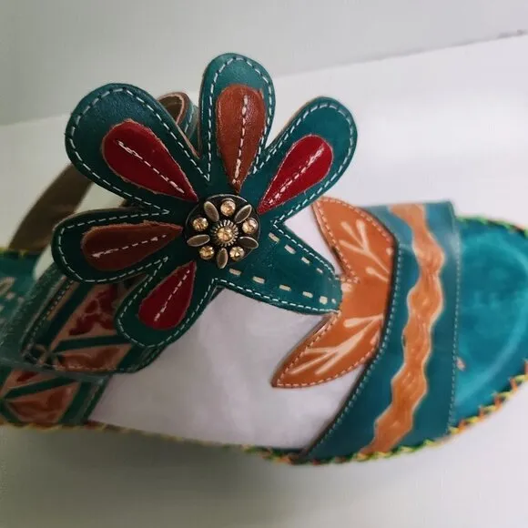Elite By Corkys NIB Pacific Turquoise Leather Slip On Mules Sandals Size 11