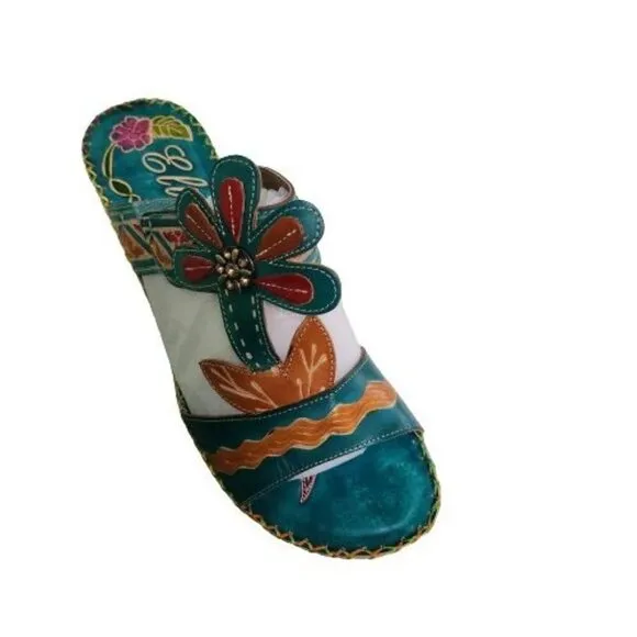 Elite By Corkys NIB Pacific Turquoise Leather Slip On Mules Sandals Size 11
