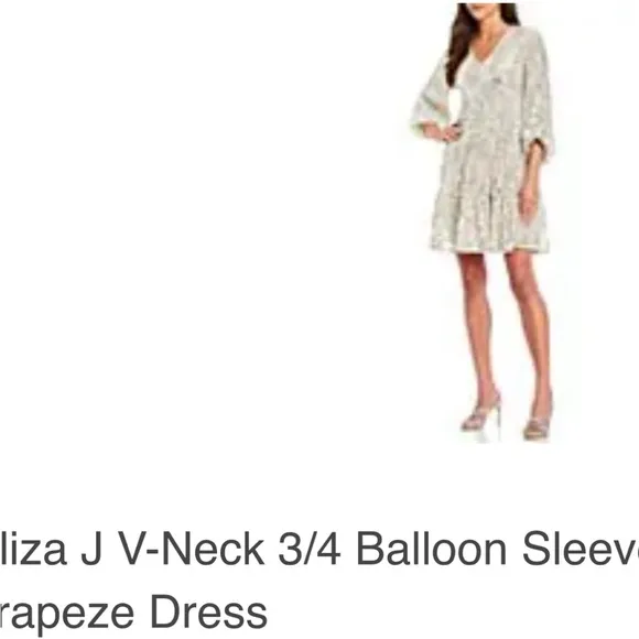 Eliza J super shiny sequin silver balloon sleeve knee length Sz8