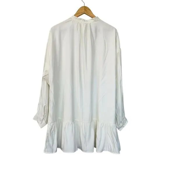 Elizabeth &amp; James - Ivory White Quarter Button Down Shirt Dress Sz Large