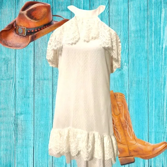 Ella Moss Nikki Cold Shoulder Lace Dress Natural NWT