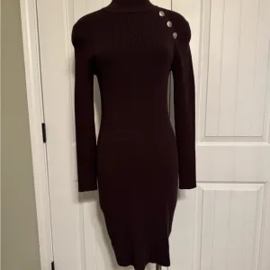 Etcetera Brown Knit Long Sleeve Mock Neck Dress, Medium