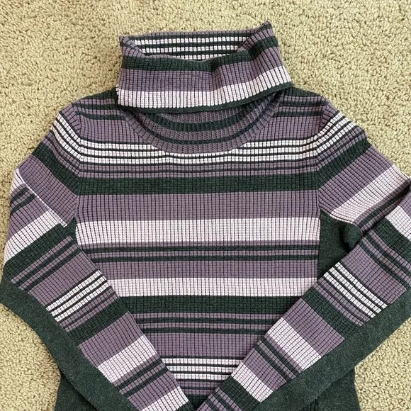 𝅺Etcetera Women’s Purple Grey Knit Turtleneck Knee Length Sweater Dress sz S
