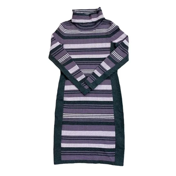 𝅺Etcetera Women’s Purple Grey Knit Turtleneck Knee Length Sweater Dress sz S
