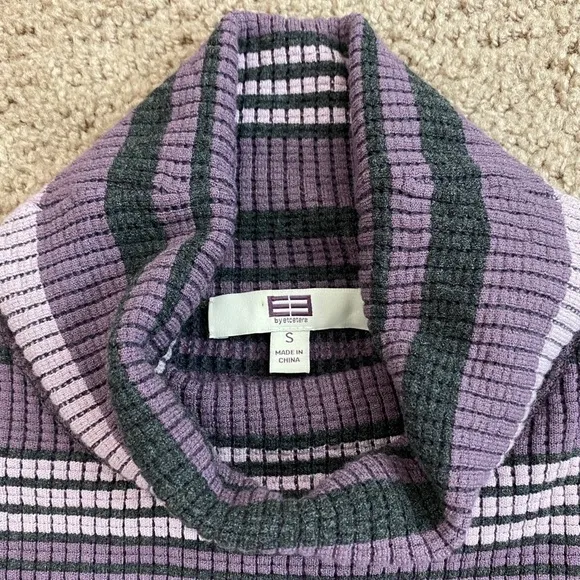 𝅺Etcetera Women’s Purple Grey Knit Turtleneck Knee Length Sweater Dress sz S