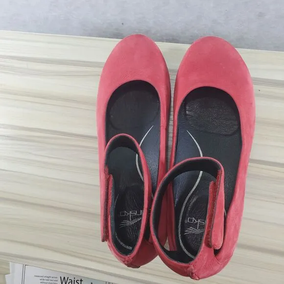 EU 36 Dansko Lulu Ankle Strap Mary Jane Red Wedge Nubuck Suede Shoes 5.5 6