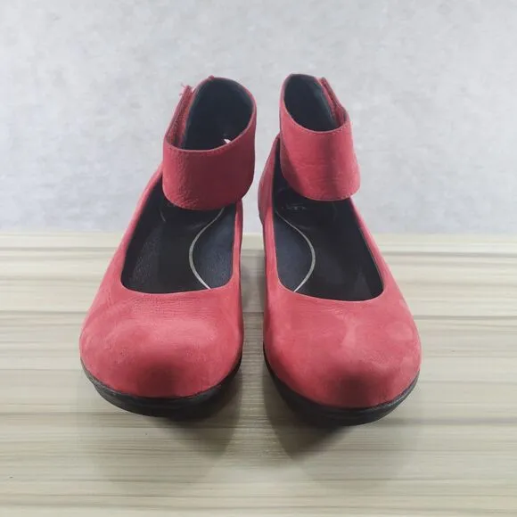 EU 36 Dansko Lulu Ankle Strap Mary Jane Red Wedge Nubuck Suede Shoes 5.5 6