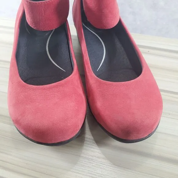 EU 36 Dansko Lulu Ankle Strap Mary Jane Red Wedge Nubuck Suede Shoes 5.5 6