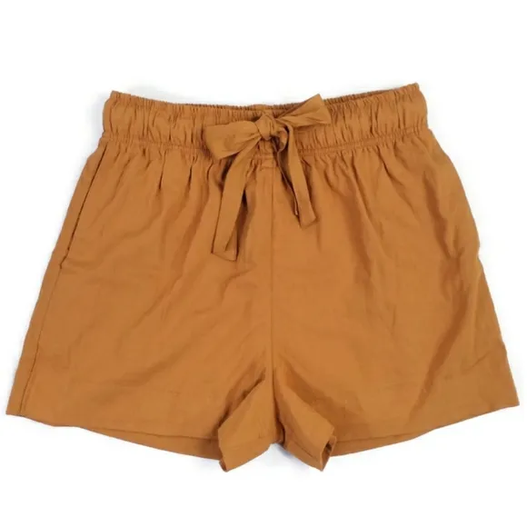 Evereve Shane Burnt Gold Tie Waist Flat Front Pull-On Shorts Womens Medium NWOT