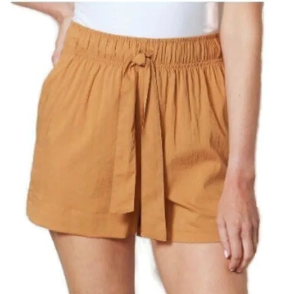Evereve Shane Burnt Gold Tie Waist Flat Front Pull-On Shorts Womens Medium NWOT