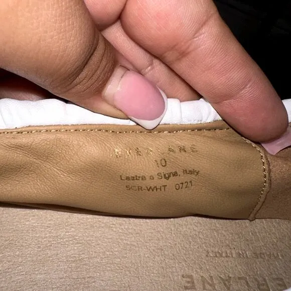 Everlane NWOB White The Scruch Flat Elastic Ballet Leather Flats Shoes Size 10