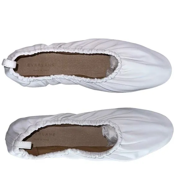 Everlane NWOB White The Scruch Flat Elastic Ballet Leather Flats Shoes Size 10