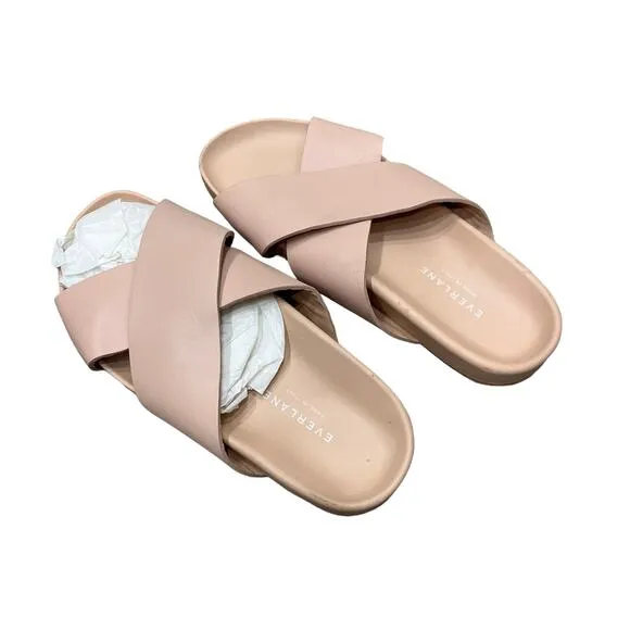 EVERLANE The Form Crossover Sandal Pale Rose Leather Slip On Flat Size 7 NEW