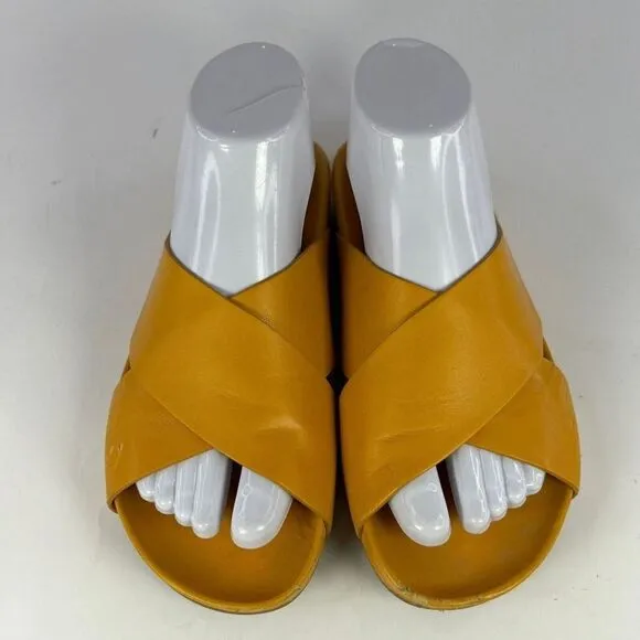 Everlane Women's Crisscross Slide US 7 Mustard Yellow Slip-On Sandals Shoes