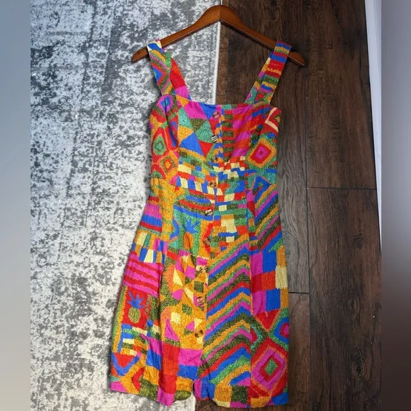 Farm Rio Summer Patches Linen Dress size small