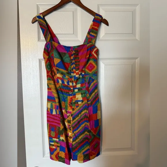 Farm Rio Summer Patches Linen Dress size small