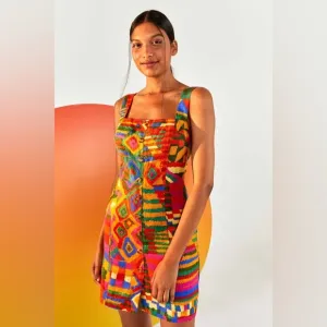 Farm Rio Summer Patches Linen Dress size small
