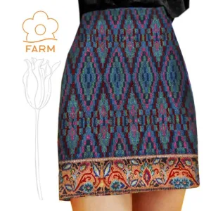 FARM RIO Tapestry Scarf Blue Mini Skirt M