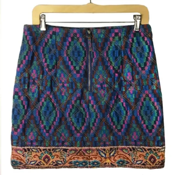 FARM RIO Tapestry Scarf Blue Mini Skirt M