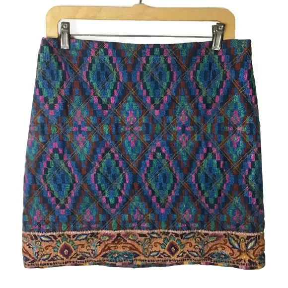 FARM RIO Tapestry Scarf Blue Mini Skirt M