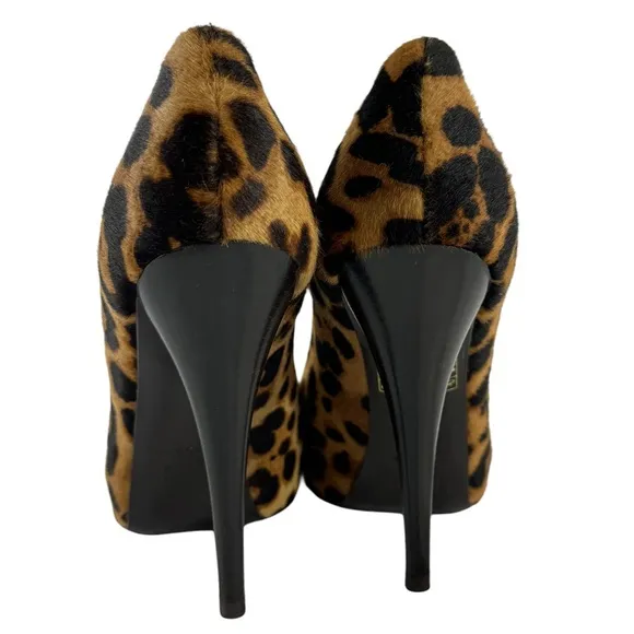 FENDI Calfskin Leopard Peep Toe Heeled Pumps Made in Italy Marked as 36.5-6.5US