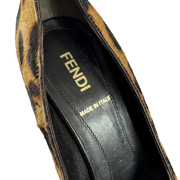 FENDI Calfskin Leopard Peep Toe Heeled Pumps Made in Italy Marked as 36.5-6.5US