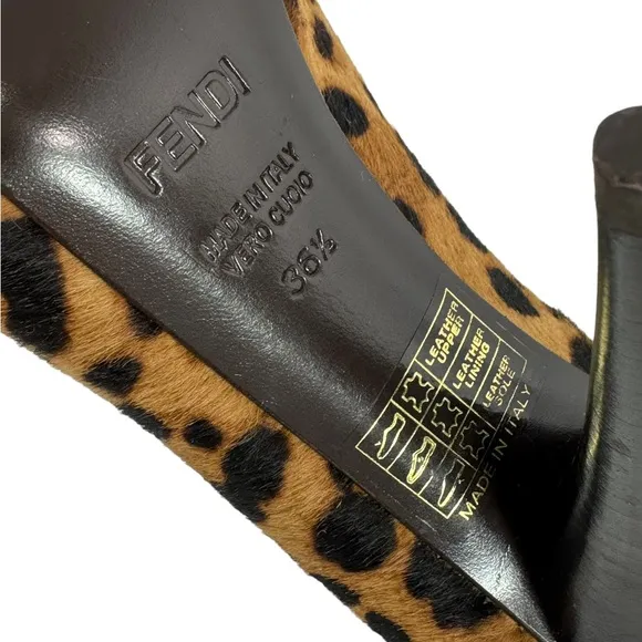 FENDI Calfskin Leopard Peep Toe Heeled Pumps Made in Italy Marked as 36.5-6.5US