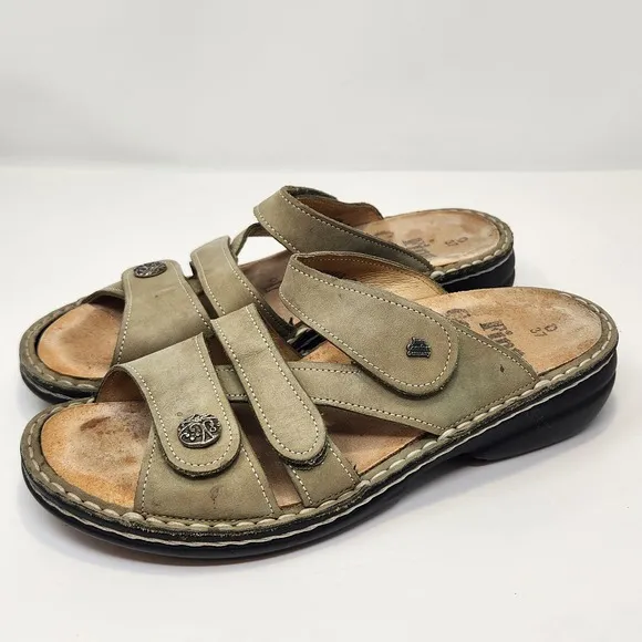 Finn Comfort Womens Ventura Olive Green Leather Sandals Size 37 US 6 M Comfort