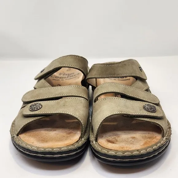 Finn Comfort Womens Ventura Olive Green Leather Sandals Size 37 US 6 M Comfort