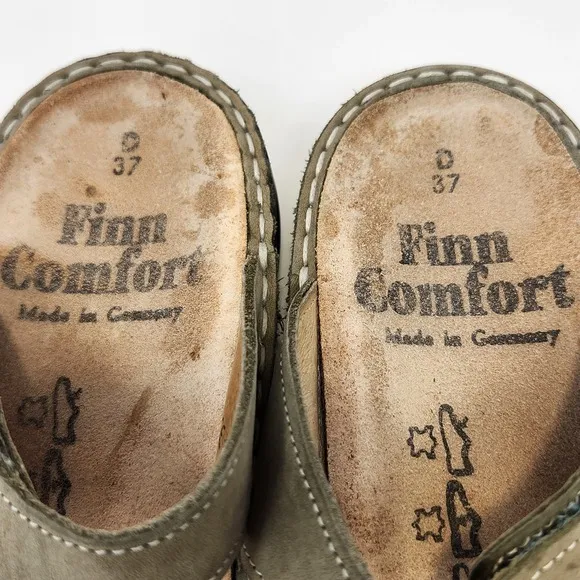 Finn Comfort Womens Ventura Olive Green Leather Sandals Size 37 US 6 M Comfort
