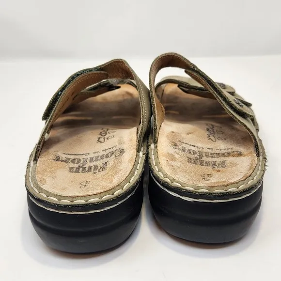 Finn Comfort Womens Ventura Olive Green Leather Sandals Size 37 US 6 M Comfort