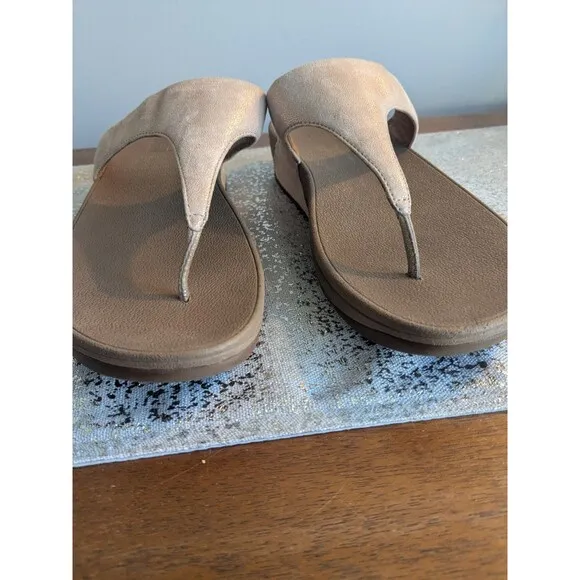 FitFlop Womens 10 Sandals Lulu Shimmy Rose Gold Toe Post Slip-On T-Bar Leather